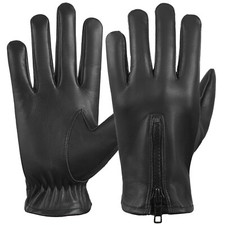 New Classic Black Full Finger Leather Zipper Gloves Motorcycle Biker Riding