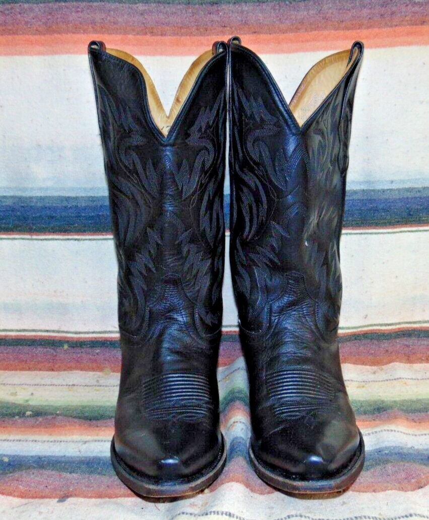 Mens Vintage Old West Black Leather Cowboy Boots 10 D Very  display picture 1