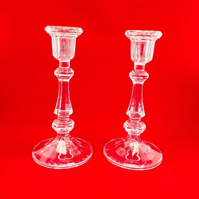 Elegant Glass Candlestick HoldersPairTall Ribbed Glass Candle Holders eBay