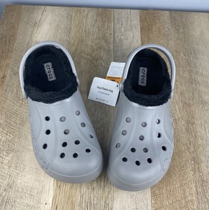 grey crocs with fur inside