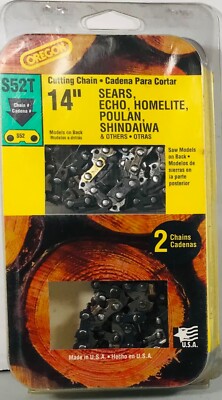 2 Pk Oregon S52T 14-Inch Chainsaw Chains Fits Sears, Echo, Homelite, Poulan, Etc