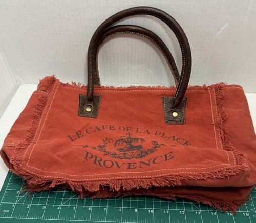 Myra Upcycled Canvas & Leather "LE CAFE DE LA PLACE PROVENCE" Tote Handbag - Picture 11 of 14