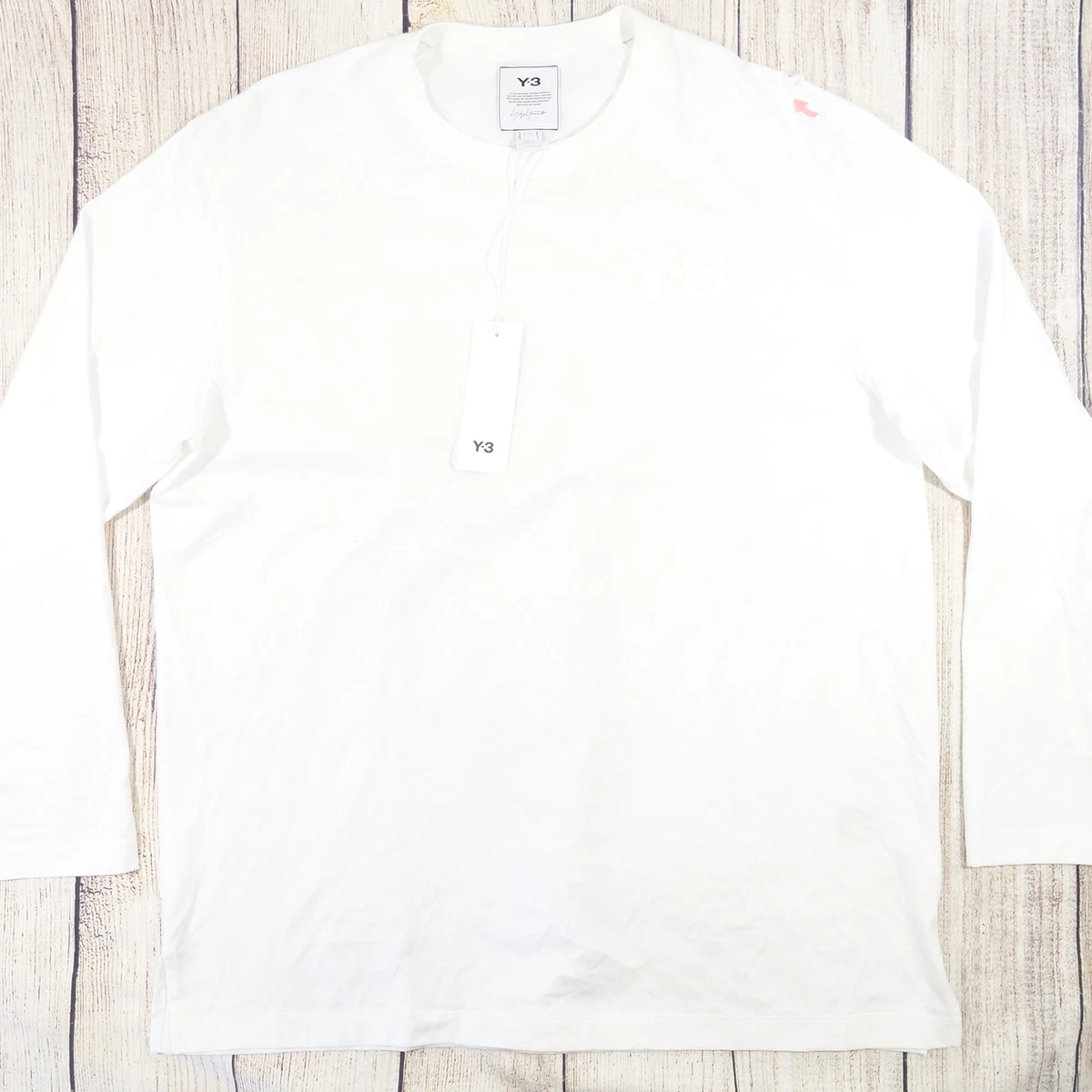Y-3 ADIDAS YOHJI YAMAMOTO WHITE XL TEE CLASSIC LOGO LONG SLEEVE SWEATER DEFECT