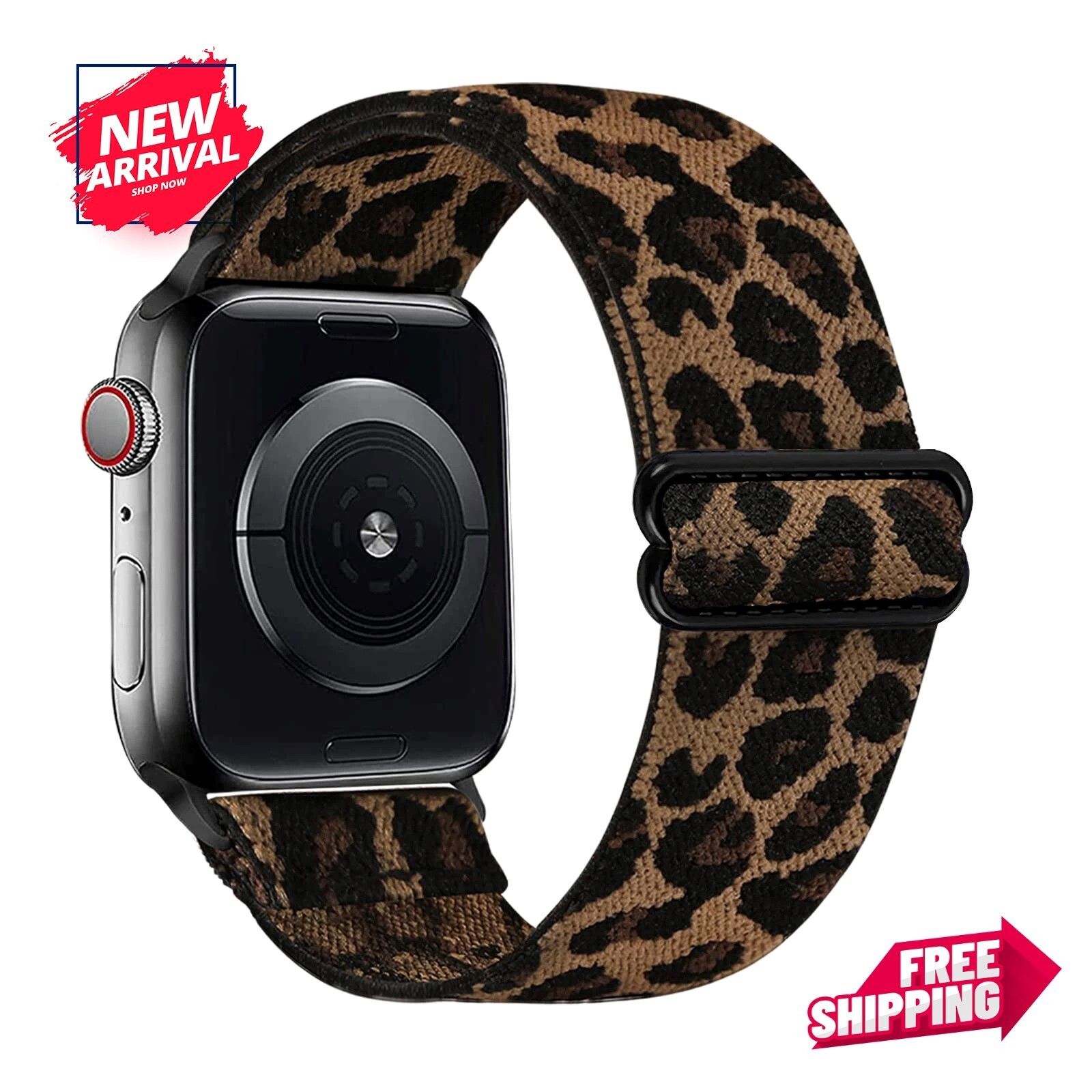 Leopard Stretchy Nylon Loop Band for Apple Watch Strap Adjustable Vintage Sport