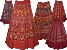 Indian Ethnic Vintage Vibe Cotton Boho Maxi Warp Skirt For Women Hippie Gypsy