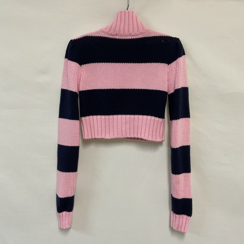 Vintage Ralph Lauren Girls Large (12-14) Pink Blue Stripe Crop Cardigan Sweater - Picture 5 of 8