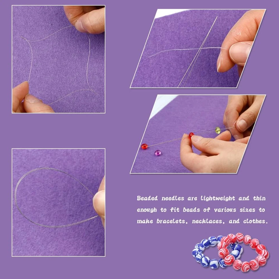 58 piezas agujas de rebordear para hacer joyas, agujas de rebordear ojos grandes ultrafinas St Foto 4 de 4