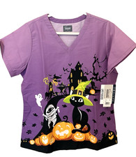 New Halloween Buttersoft Medical Scrub Top Witch Pumpkin Ghost SZ Medium