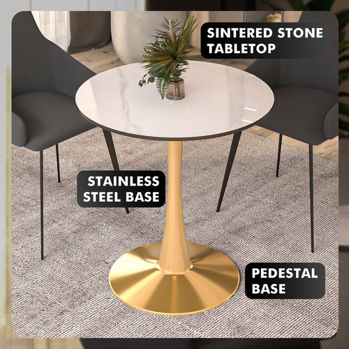 Bristol 31" Round Dining Table in Gold Steel Base with Sintered Stone Tabletop - Picture 16 of 32