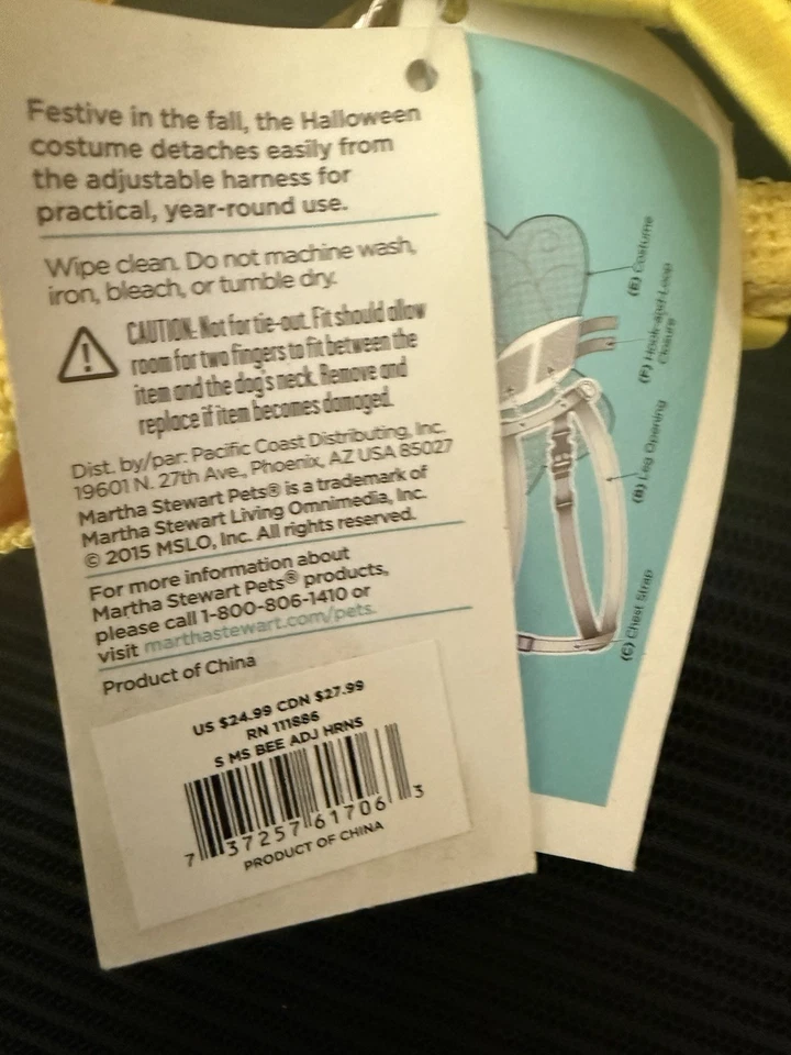 Arnés Correa Disfraz Abeja Mascotas Martha Stewart S Halloween Alas Extraíbles Foto 3 de 4
