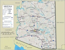 31x24in Poster Arizona detailed map of state capital Phoenix, major cities