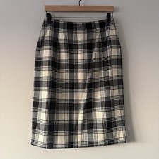 Wool Plaid Knee Length Skirt Size 10 Clueless Office Preppy Academia Black