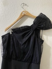Women’s NWOT Express  Black Mesh Polka Dot One Shoulder Bow Midi Dress Size S