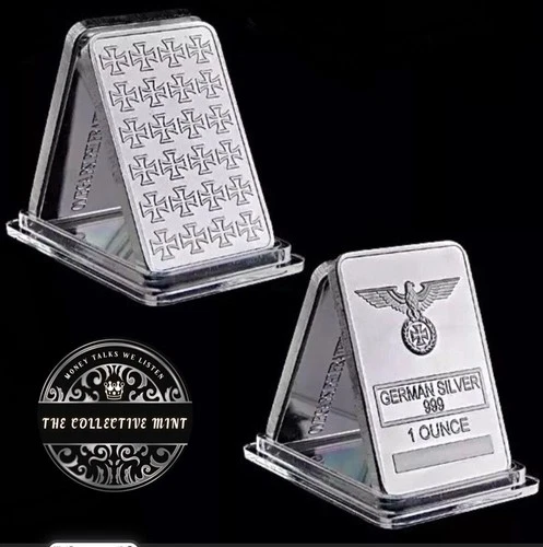 1 Oz German Silver~Iron Eagle & Cross~Silver Alloy Bar In Case~NOT .999 AG!!!