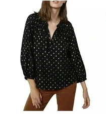 Velvet by Graham & Spencer Women's Long Sleeves Polka Dot Blouse Black Size M 