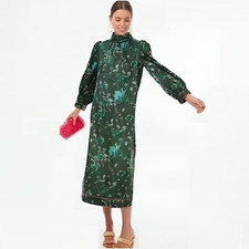 Tuckernuck Jaguar Garden Faven Dress size XXL 2XL Long Sleeve Floral Midi Satin