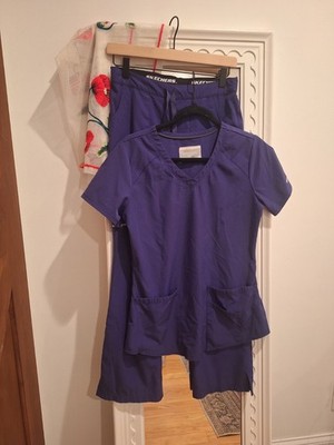Skechers By Barco Scrubs Small Top, Small Petite Bottom Grape/Purple GUC