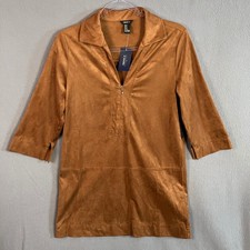 Forever 21 Women's 3/4 Sleeve Faux Suede Zip Tunic Dress Size M Camel NWT