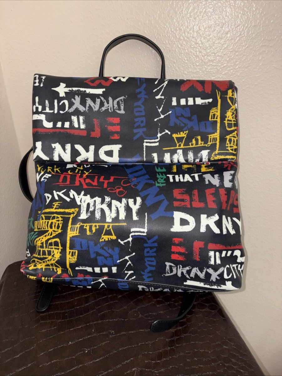 DKNY Tilly Fold Over Backpack Graffiti Logo Black Multicolor  display picture 2