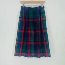Pendleton Vintage Wool Tartan Plaid Pleated Midi Skirt Blue Green Red Size 10