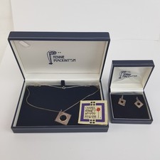 Charles Rennie Mackintosh Glasgow Rose Quartz Square Pedant & Earrings Set Boxed