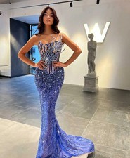 Luxury Beaded Mermaid Evening Dresses Sequin 3D Lace Backless Sparkly Prom Dress