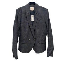 NEW Loft Blazer Womens 6 Navy Blue Linen Blend Two Button Professional Tailored