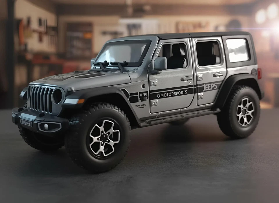 1:22 Jeep Wrangler Rubicon Alloy Diecast Model Car Sound Light Toy Vehicle Gift - Image 4 of 4