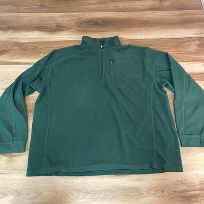 LL Bean Mens XXL 1/4 Zip Fleece Pullover Green Mock Neck Raglan Sleeve