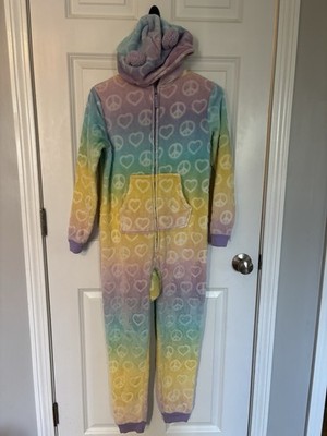 Girls' More Than Magic Tie Dye Peace Sign One-Piece Pajama L Hooded Ears   
