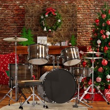 5pc Complete Full Size Pro Adult Drum Set Kit - Remo Heads, Brass Cymbals