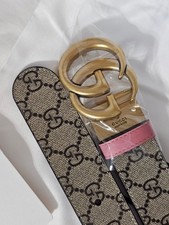 Reversible 2 in 1 Pink  Brown Leather Gucci Belt Gold GG Buckle Sz 30/32 90cm