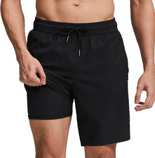 Mens Swim Trunks with Compression Liner 9 Inch Stretch Quick Dry Swim Shorts wit