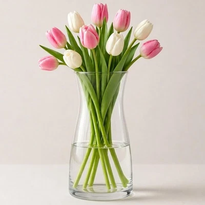 Vzmiza Clear Glass Vase Premium Quality Flower VaseNon Slip Pad White VaseRustic - Image 1 of 4