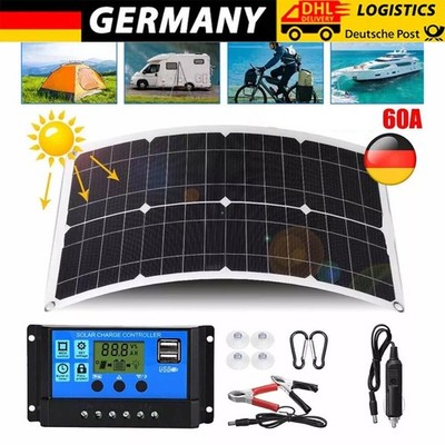300W Regler 60A Solarpanel Solarmodul USB Ladegerät Für Wohnwagen Camping Boot