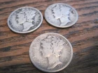 Set of 3 Mercury Dimes 90% Silver 1926P /1927P&1928P-CONSECUTIVE YEARS