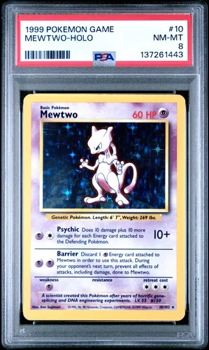 1999 POKEMON BASE SET UNLIMITED #10 MEWTWO-HOLO PSA 8