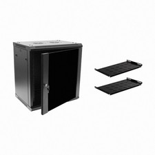 12U Wall Mount Network Server Cabinet Rack Enclosure Glass Door Lock w/shelves