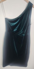 Lulus Women's Sz L Green Velvet One Shoulder Sheath Dress