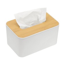 Tissue Box Cover 7.1 x 4.7 x 3.7" Tissue Box Holder with Wooden Cover White