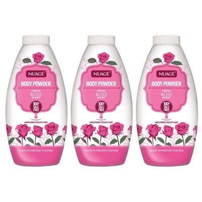 3 x Nuage Körperpuder 100% Talkumfrei für weiche Haut frische Rose 250g