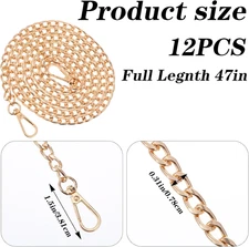12 Pack Gold Purse Chains for Handbags, 47 Inch Metal Bag Straps with Snap Bu...