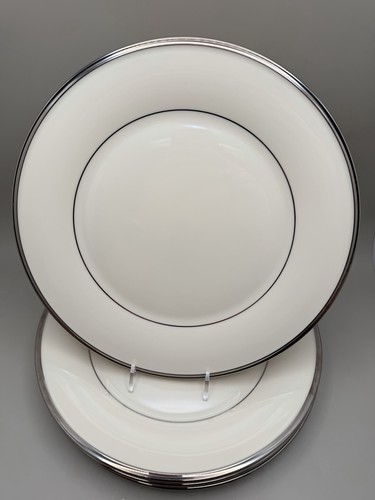 Set of 4 Lenox SOLITAIRE 10-1/2" Dinner Plates Ivory with Platinum Trim