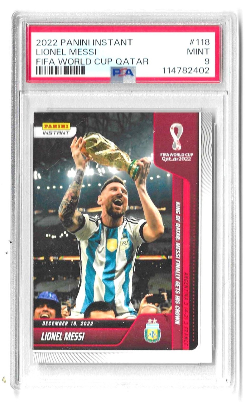 Lionel Messi #118 Soccer Cards 2022 Panini Instant trading card — raw and PSA graded price guide