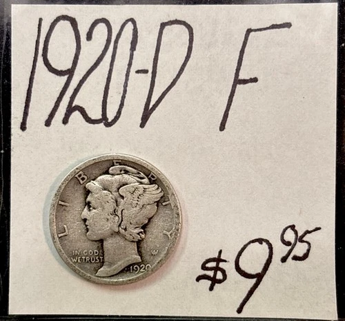1920-D Mercury Silver Dime (F) Fine Condition! ENN Coins
