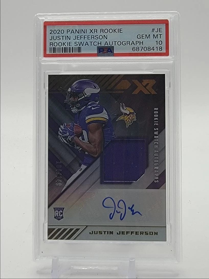 Justin Jefferson Panini XR Rookie Swatch Autographs #RSAJE Blue