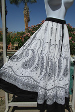 NEW full maxi skirt OS 28-36" elastic waist 100 cotton white black 38" long