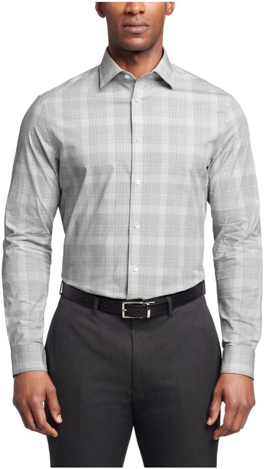 Клетчатая рубашка Calvin Klein Regular Fit из стального стрейча в клетку, Оливковый цвет, 17,5 дюйма, 32-33