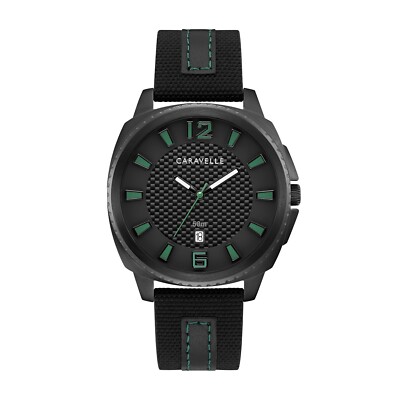 CARAVELLE DESIGNED BY BULOVA  Men's Black Nylon & Leather Strap Watch 41mm