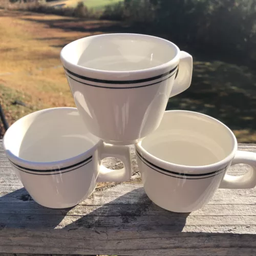 Lot 3 Vintage Buffalo China Mug Restaurant Ware White Black Stripes Mid Century